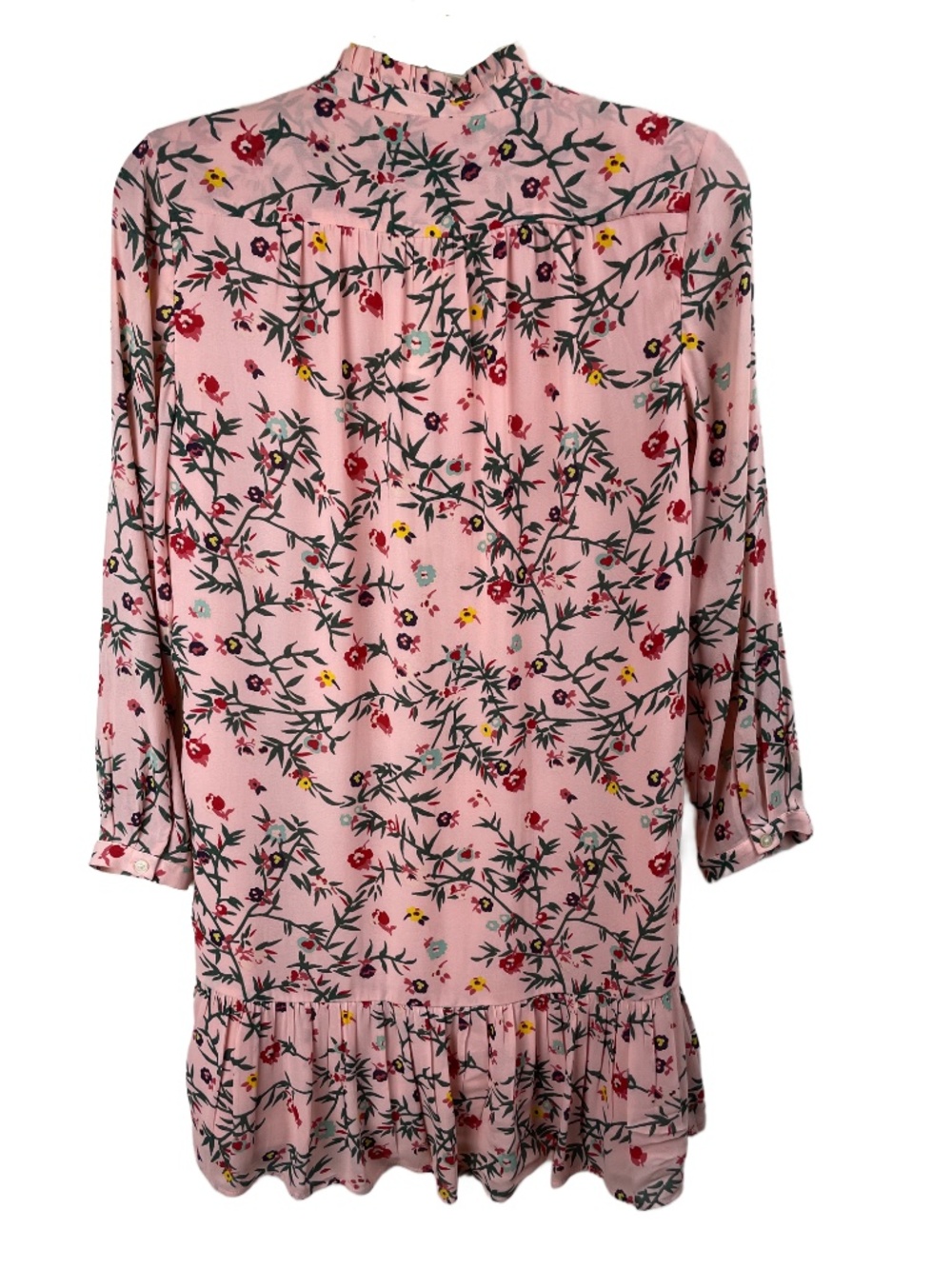 LOFT Pink Floral Ruffled Neck Shift Dress Flounce Hem XS - Picture 3 of 9